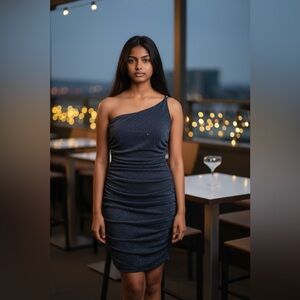 Emerald Sundae Black One-Shoulder Midi Dress